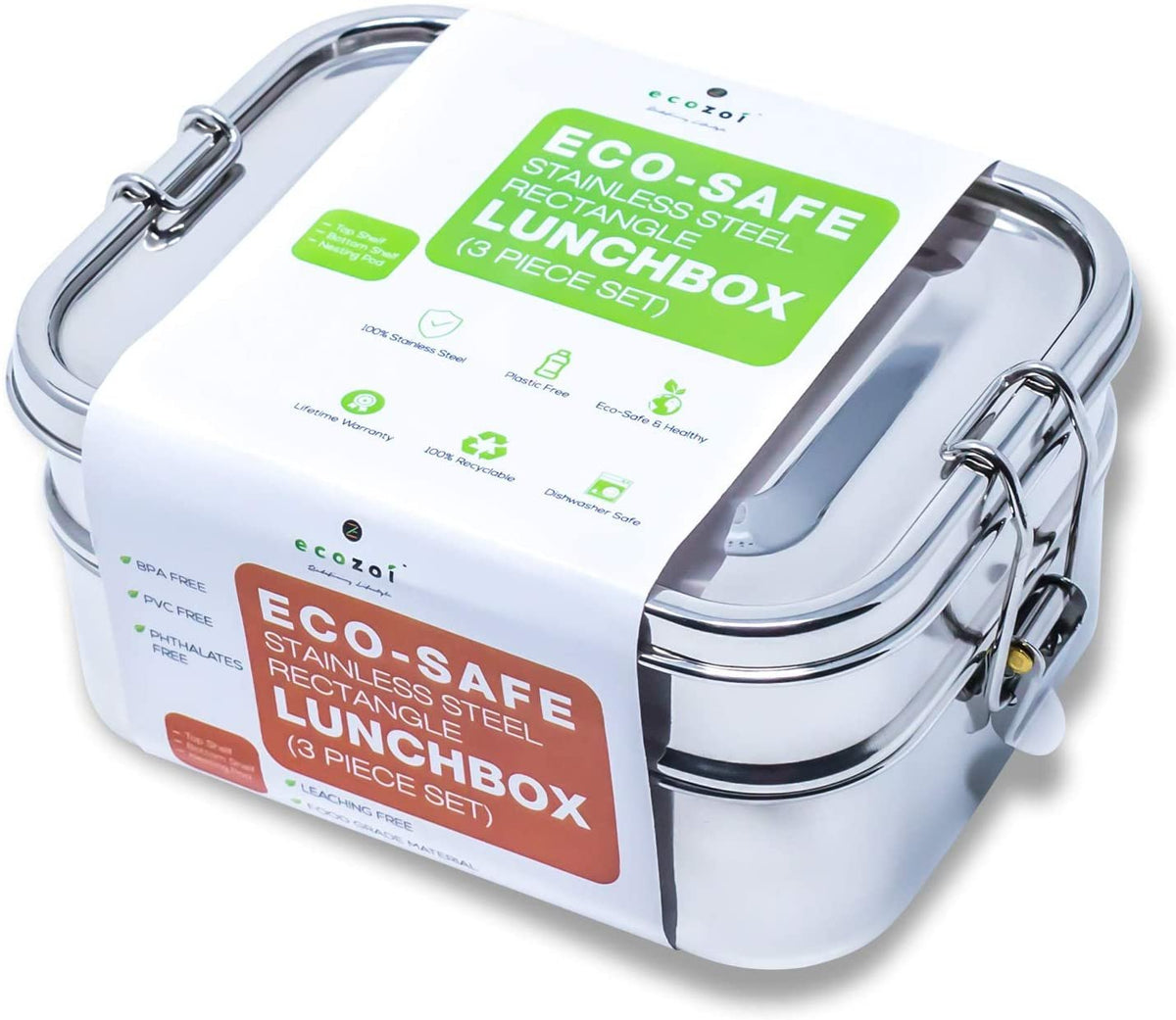 Stainless Steel Lunch Box, 2 Tier Leak Proof, 60 Oz by ecozoi