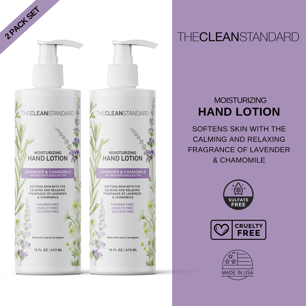 Moisturizing Hand Lotion for Dry Skin and Moisturizer with Shea Butter, Lavender and Chamomile | Hydrating Non Greasy Hand Cream for Women and Men by THE CLEAN STANDARD | 2 Bottle Set x 16 fl oz with Lotion Pump by  Los Angeles Brands