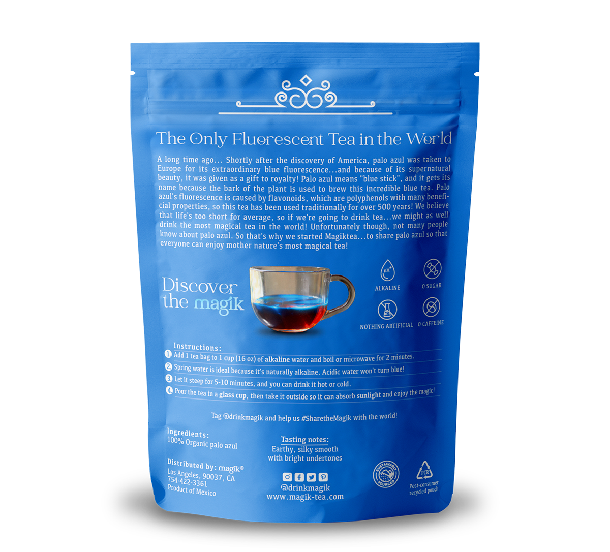 Certified Organic Palo Azul Tea By MagikTea, 15 Loose Tea Bags, The Alkaline Florescent Herbal Tea High in Polyphenols