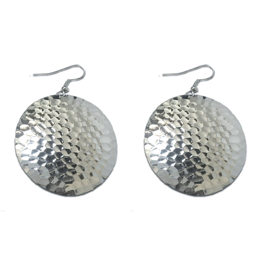 Silver Hammered Circle Earrings by The Urban Charm