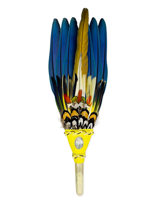 Macaw Smudge Fan with Serpentine Stone Handle