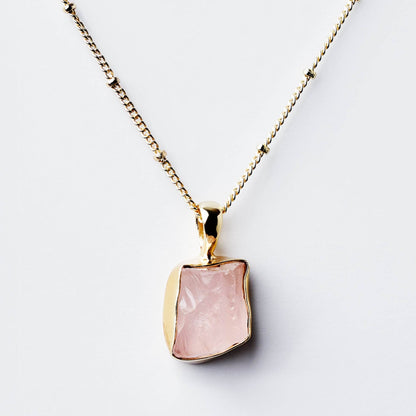 Rose Quartz Raw Crystal Necklace by Tiny Rituals