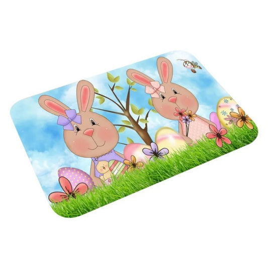 Happy Easter Printed Bunny Flannel Floor Mat