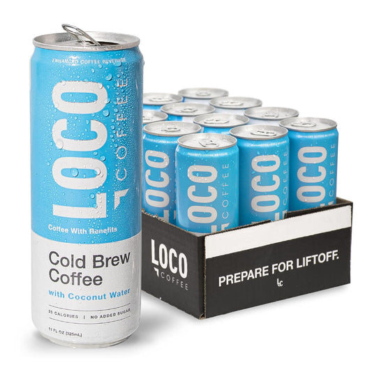Coconut Water Cold Brew, Smooth black coffee with natural electrolytes from coconut water, 6 Pack, 11 fl oz cans - LoveMore