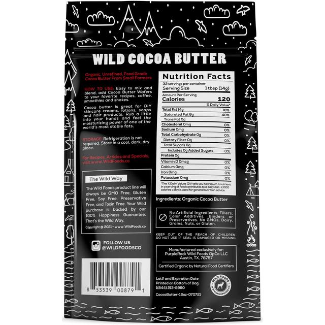 Wild Cocoa Butter Wafers, Raw & Organic, 16 oz. - LoveMore