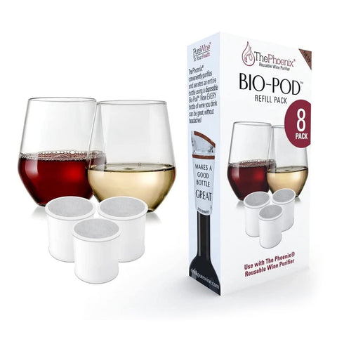 PureWine Phoenix Bio-Pods 8-Pack Refill for Wine Filter - Eco-Friendly, Portable, Reusable Wine Aerator - Histamine & Sulfite Filter & Purifier, from Grand Fusion by Grand Fusion Housewares, LLC