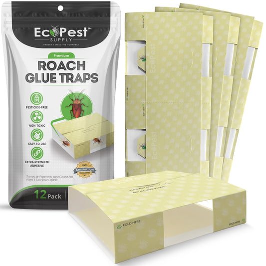 Roach Glue Traps – 12 Pack | Sticky Indoor Pest Control Trap for Cockroaches by EcoPest Supply