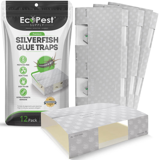Silverfish Glue Traps – 12 Pack | Sticky Indoor Pest Control Trap for Silverfish by EcoPest Supply