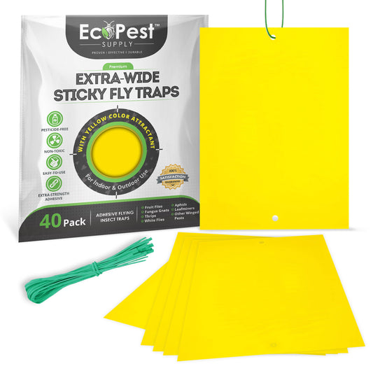 Extra-Wide Sticky Fly Traps (Yellow) — 40 Pack by EcoPest Supply