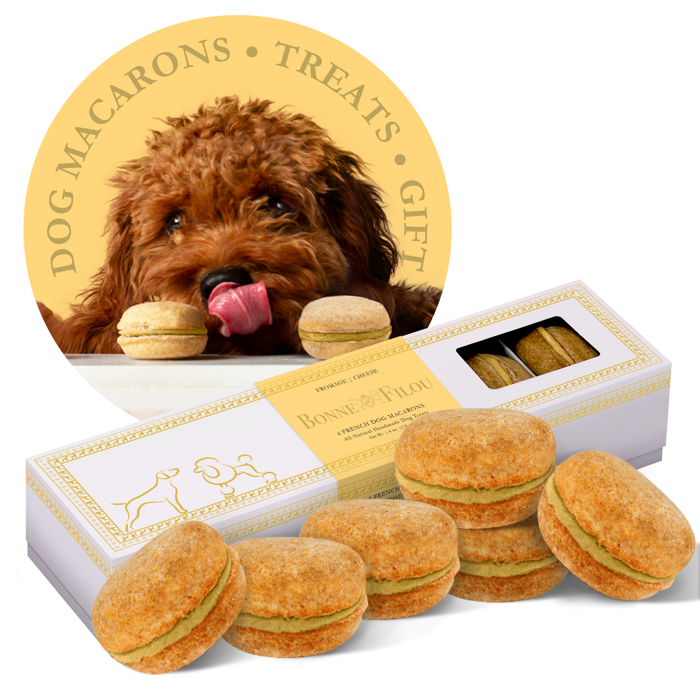 Dog Macarons (Count of 6 - window in packaging) by Bonne et Filou