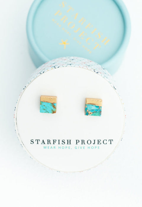 Lorena Square Turquoise Stud Earrings by Starfish Project