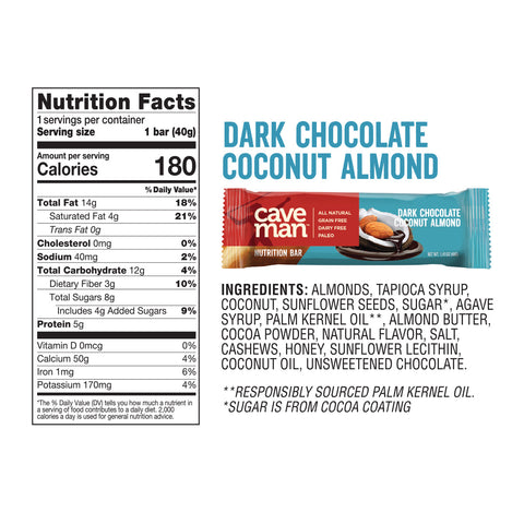 Dark Chocolate Almond Coconut Nutrition Bars by Caveman Foods
