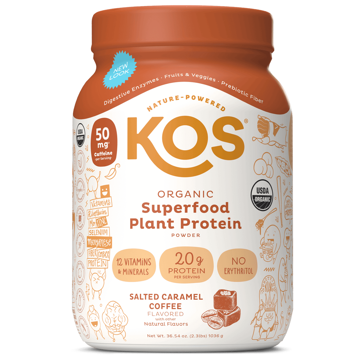 KOS Organic Plant Protein, Salted Caramel Coffee, 28 servings by KOS.com