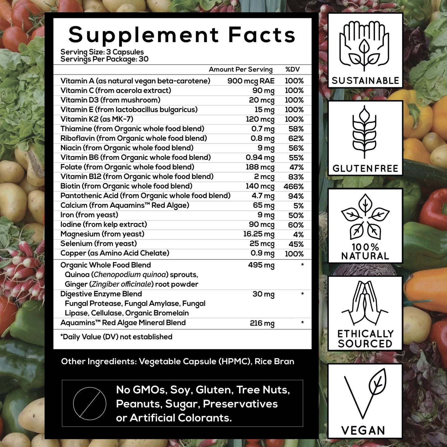 Whole Food Daily Multivitamin Sourced From 25+ Fruits and Vegetables by Wild Foods