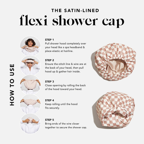 Satin Lined Flexi Shower Cap - Terracotta Checker by KITSCH