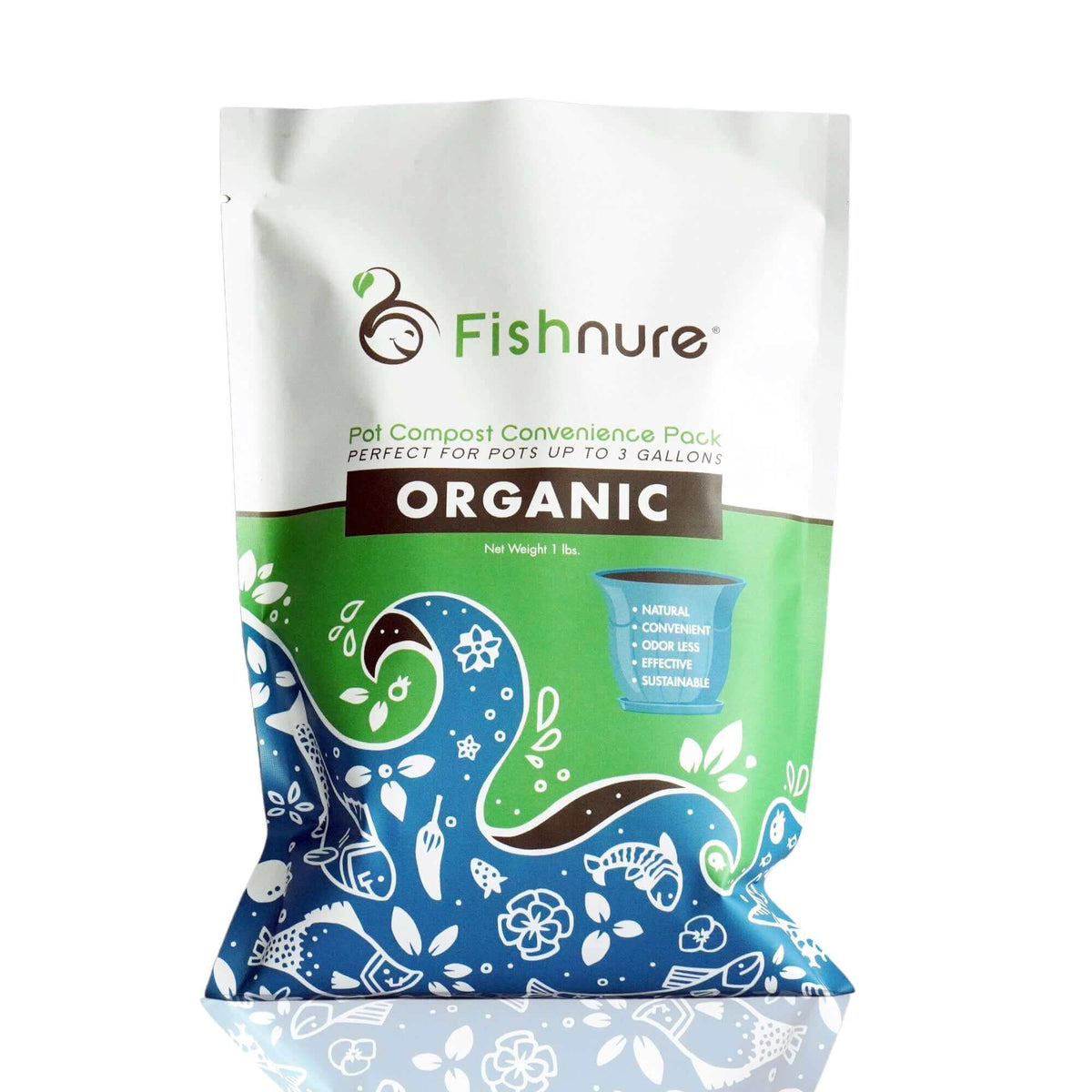 Fishnure 1 pound convenience pack - one pot one bag - Odorless Organic Humus Compost Fish Manure Fertilizer by Fishnure