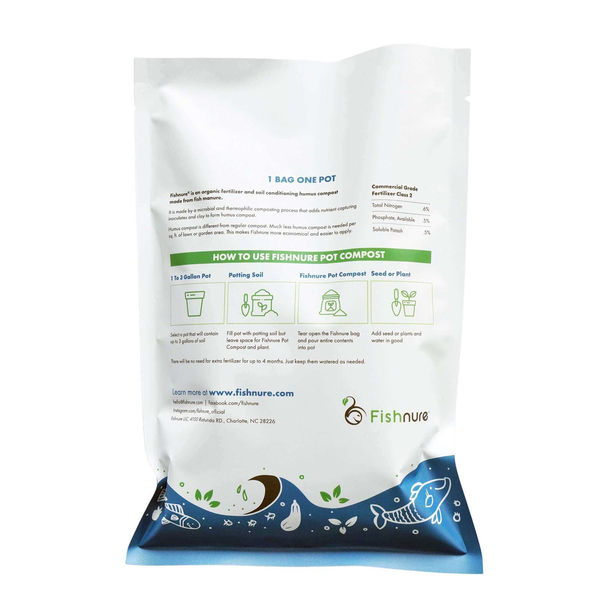 Fishnure 1 pound convenience pack - one pot one bag - Odorless Organic Humus Compost Fish Manure Fertilizer by Fishnure