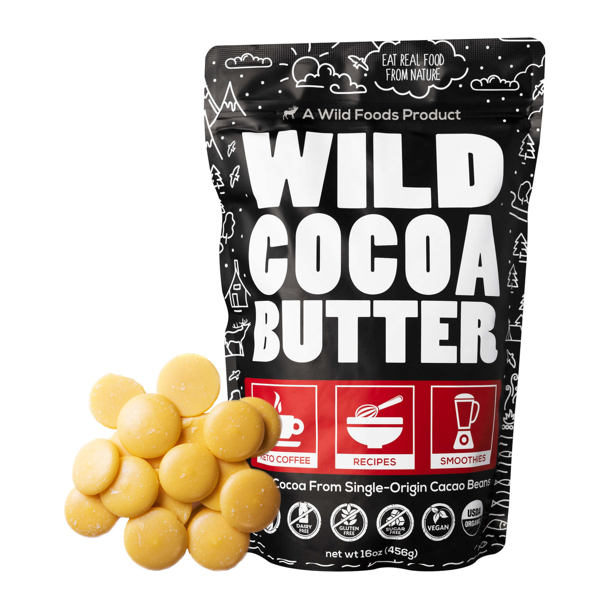 Cocoa Butter Wafers, Raw & Organic 16oz case of 6 by Wild Foods