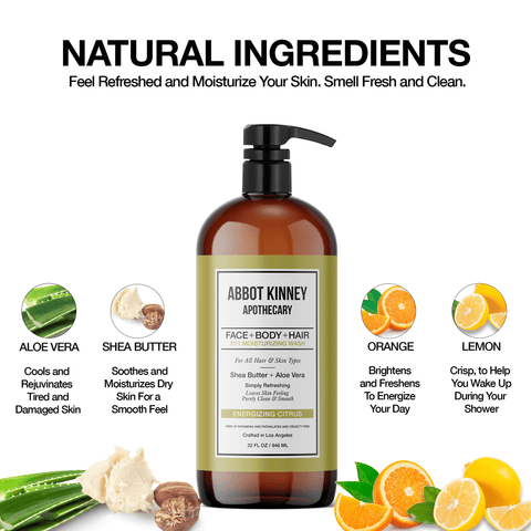 2 PACK - Men's 3-in-1 Moisturizing Shampoo, Conditioner, and Body Wash - Energizing Citrus 32oz by Abbot Kinney Apothecary by  Los Angeles Brands