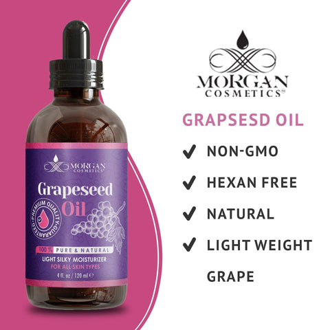 100% Pure Grapeseed Oil Antioxidant-rich Oil For all Skin types 4 fl oz 118 ml by Morgan Cosmetics