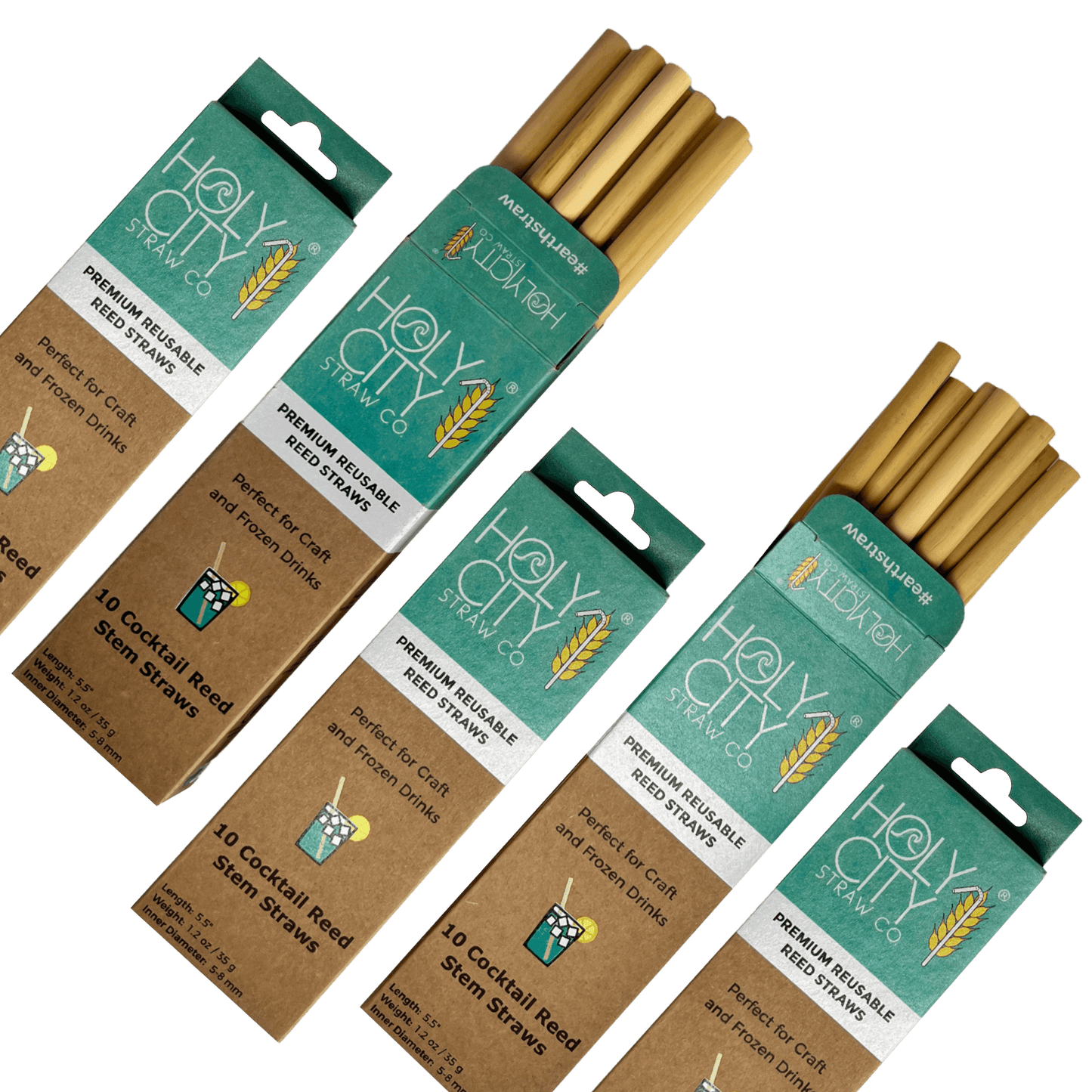 Cocktail Reusable Reed Straws | 5 Pack Bundle by Holy City Straw Company