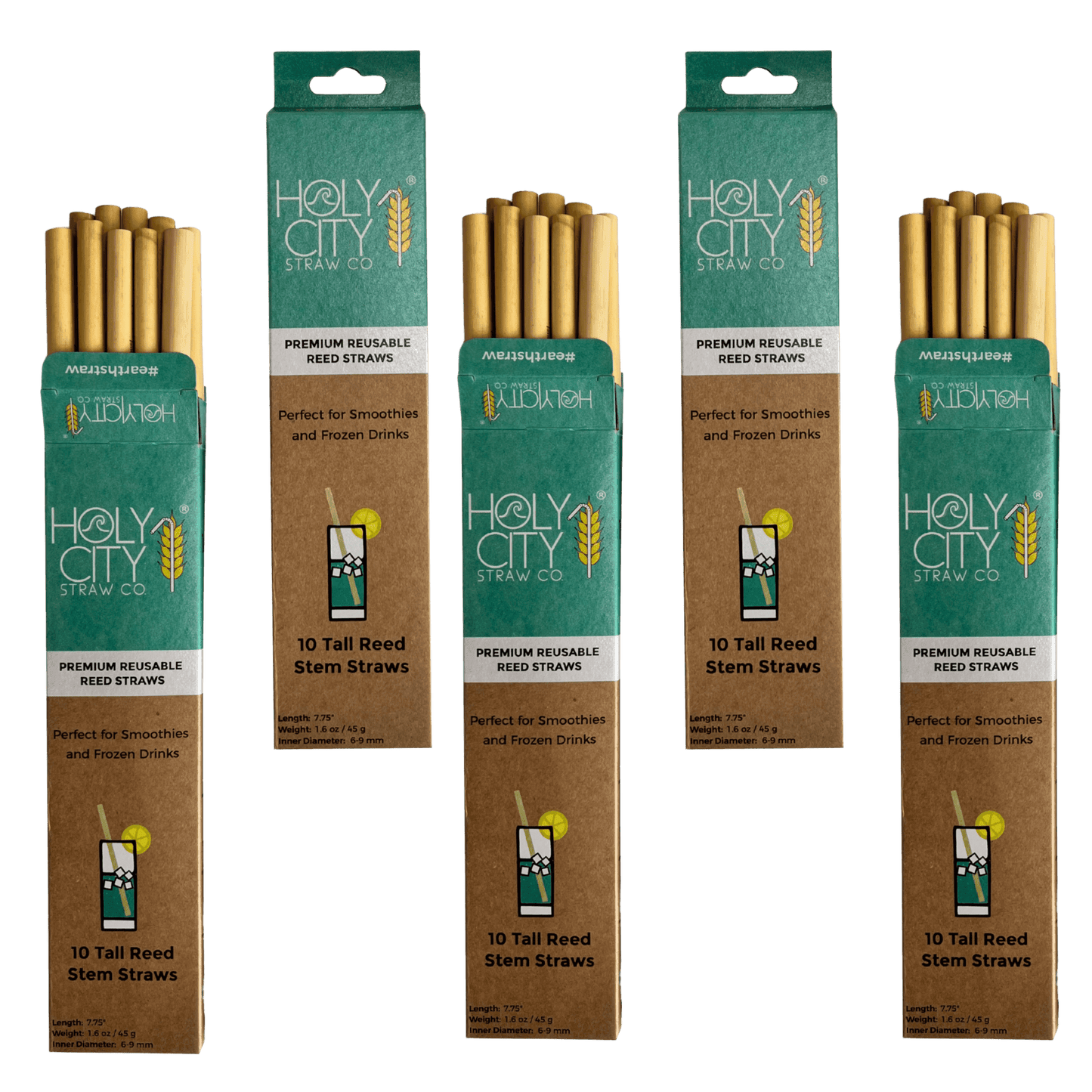 Tall Reusable Reed Straw Bundle - 5 Pack by Holy City Straw Company