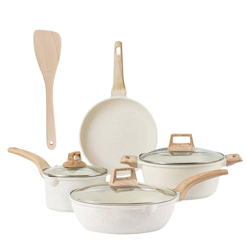 NewHome Kitchen Set: White Nonstick Granite, Even Heat, Induction Ready, Dishwasher Safe - White by VYSN