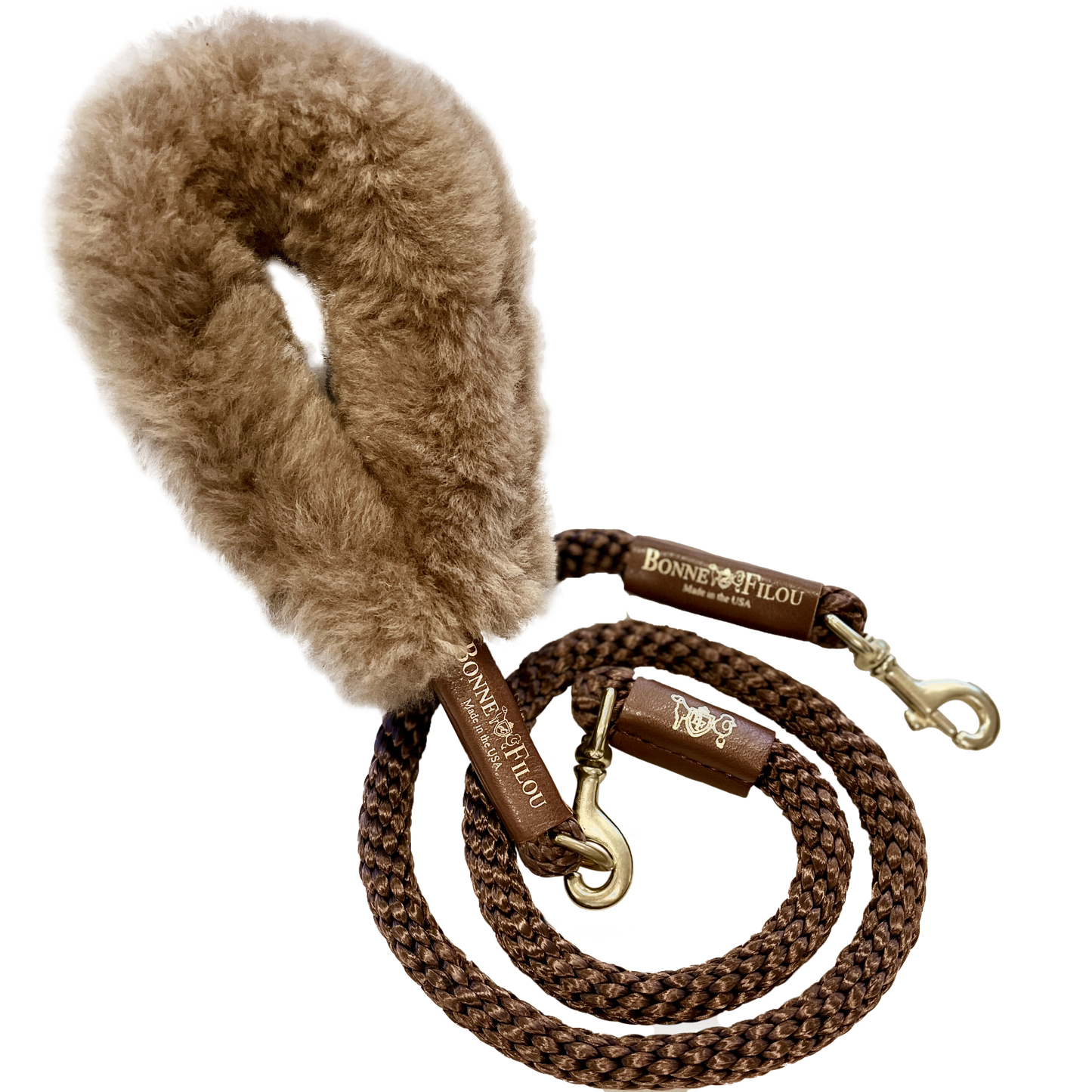 Bundle Shearling Fur Grip + Rope Leash for Dogs by Bonne et Filou