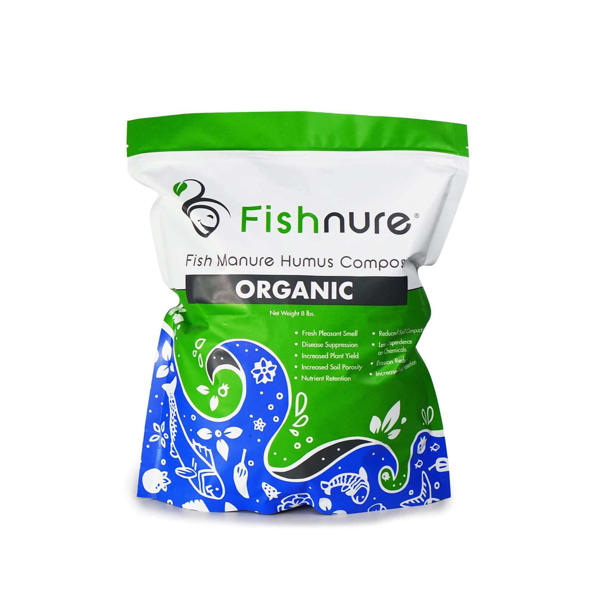 Fishnure 8lb sustainably sourced odorless organic humus compost fertilizer by Fishnure