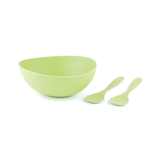 Cobblestone Bamboo Fibre Salad / Fruit Bowl (10.5") w/ 2 Toss & Serve Utensils Green by Peterson Housewares & Artwares