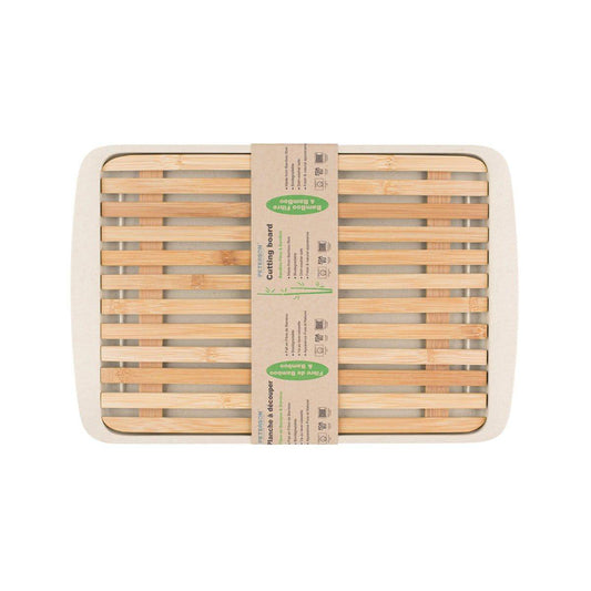 Bamboo Wood Cutting Board Lid w/ drop-through crumb spaces; on Bamboo Fibre Large Serving Tray White by Peterson Housewares & Artwares