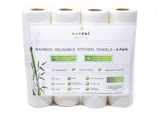 Reusable Bamboo Kitchen Paper Towels - Tree-Free, Eco-Friendly Rolls, 4-Pack by ecozoi