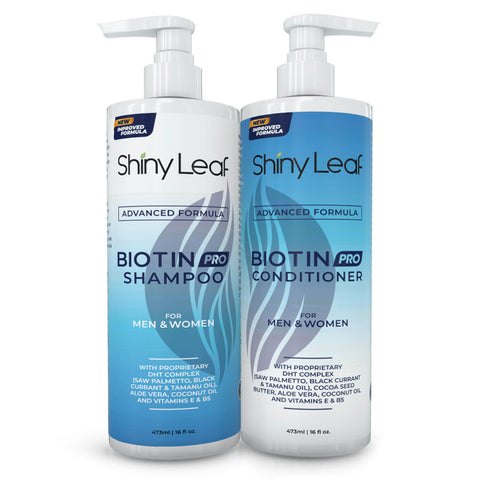Biotin Pro Shampoo and Conditioner Set Anti Hair Loss with DHT Blockers by Shiny Leaf