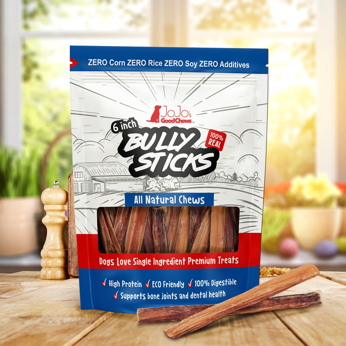 All-Natural Beef Bully Stick Dog Treats - 6" Standard (4-Pack) by American Pet Supplies