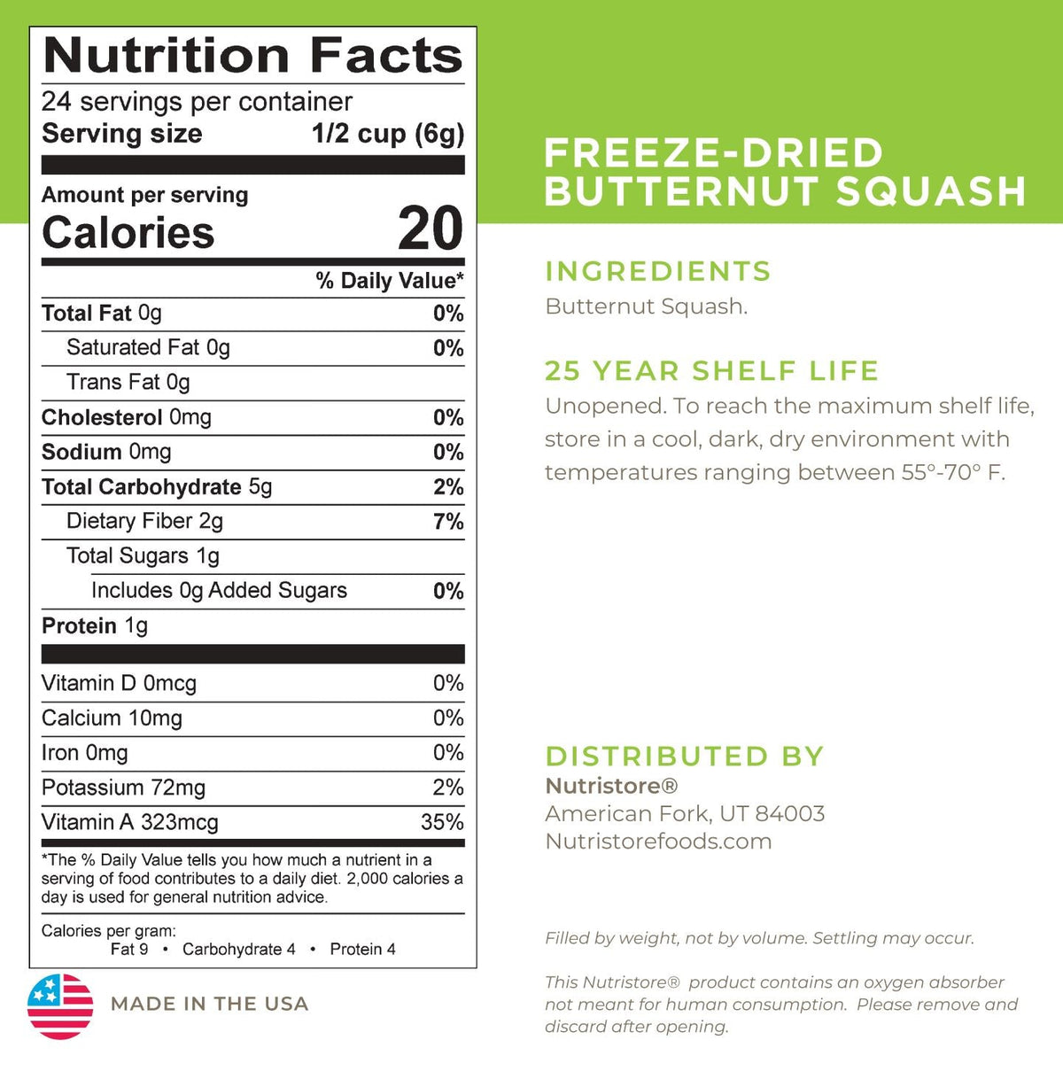 Butternut Squash Freeze Dried - #10 Can by Nutristore