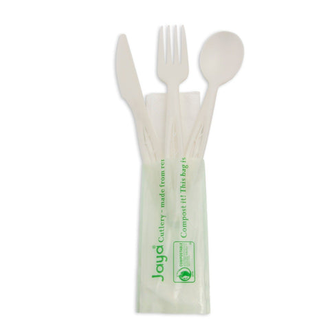 6.5" Heavy Duty Cutlery Kit with Napkin, White, 250-Count Case by TheLotusGroup - Good For The Earth, Good For Us