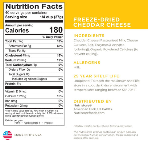 Cheddar Cheese Freeze Dried - #10 Can by Nutristore