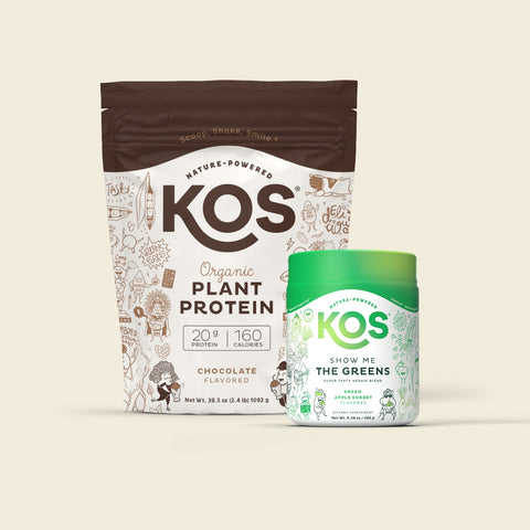 KOS Organic Plant Protein, Chocolate, 28 Servings & Free Gift - KOS Show Me The Greens! by KOS.com
