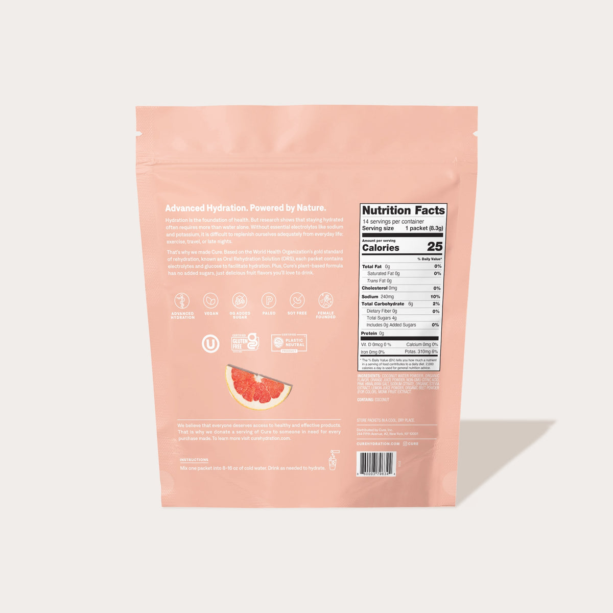 Grapefruit - Hydrating Electrolyte Drink Mix with no Added Sugar or Artificial Ingredients by Cure - Love
