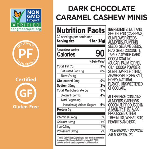Dark Chocolate Nutrition Bar Minis Combo 30-Pack: Almond Coconut + Caramel Cashew by Caveman Foods