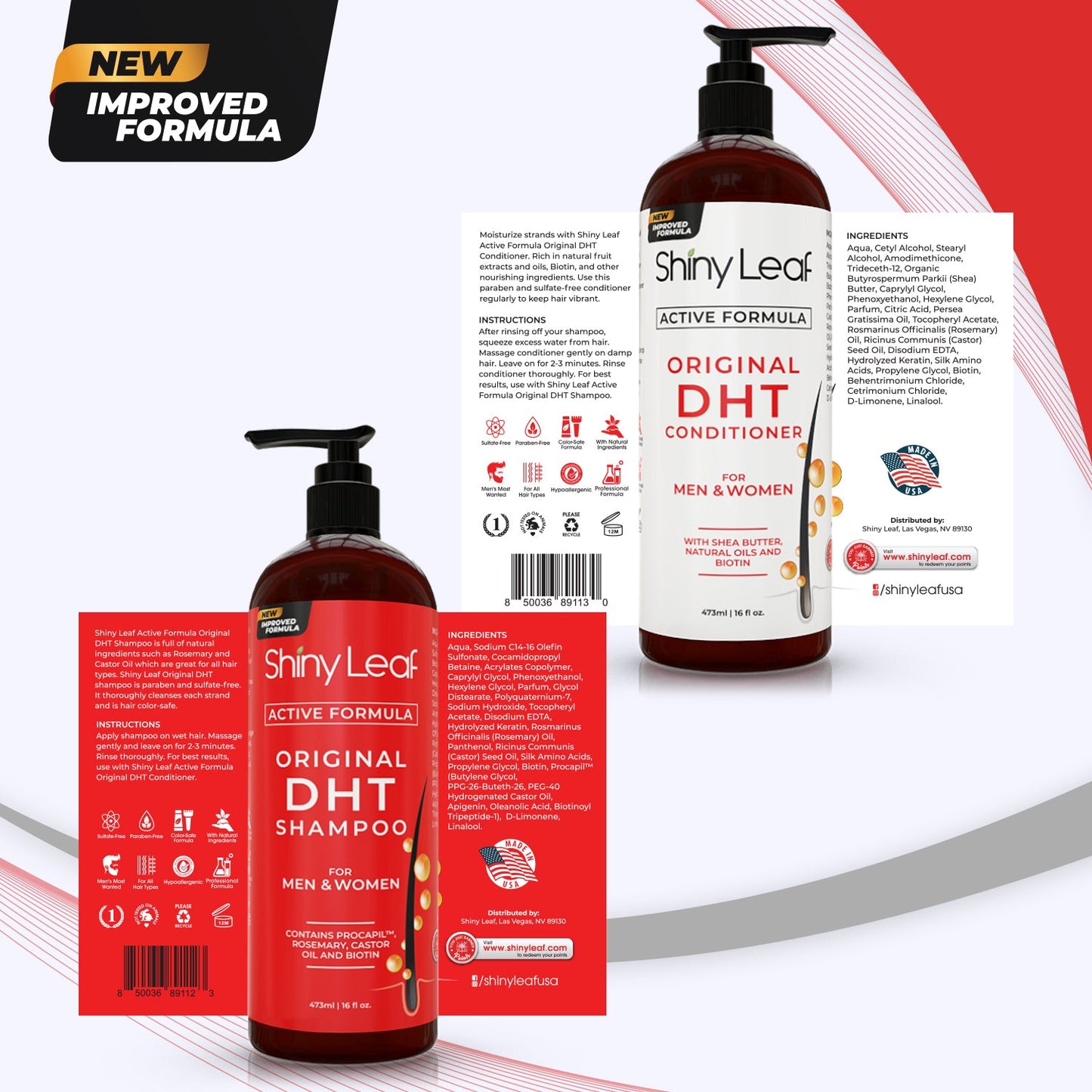 DHT Original & Biotin Pro Shampoo and Conditioner Hair Growth 4 Bottle Set Shiny Leaf by Shiny Leaf