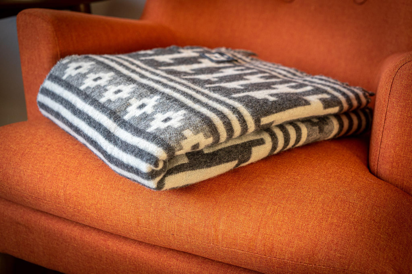 Alpaca Wool Throw Blanket - Alpaca Design (Grey) by Alpaca Threadz