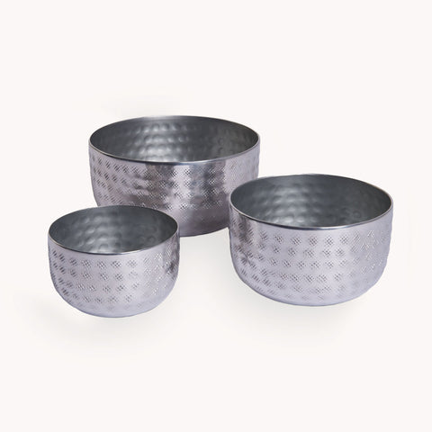 Silver Hammered Bowl - Set of 3 by POKOLOKO
