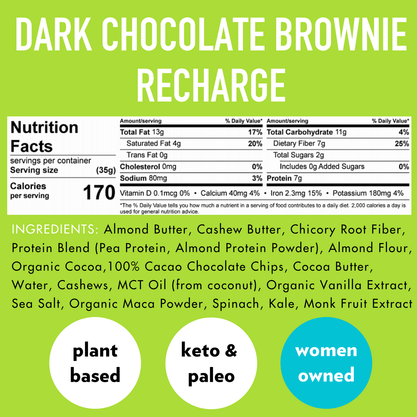 Dark Chocolate Brownie RECHARGE (12 Count) 🍫 by B.T.R. Bar