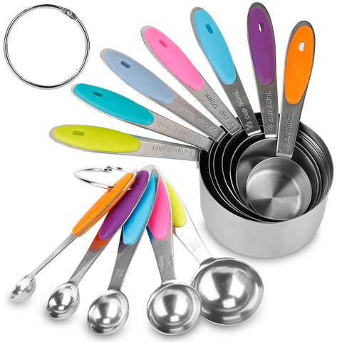 12Pcs Stainless Steel Measuring Cups & Spoons Set, Easy-to-Read Markings for Cooking & Baking, Dry Spices & Liquid Ingredients - Multi by VYSN