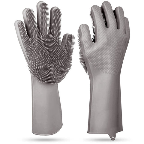 1 Pair Silicone Dishwashing Gloves | Cleaning Sponge Scrubber | Heat Resistant | Pet Safe | Wash Gloves - Gray by VYSN