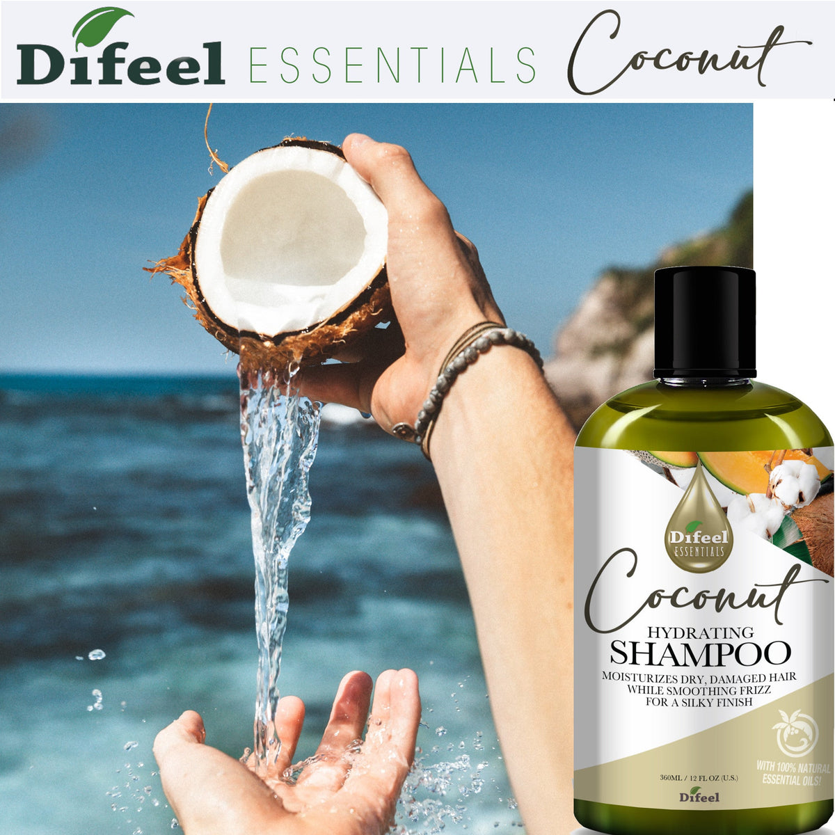 Difeel Essentials Hydrating Coconut - Shampoo 12 oz. by difeel - find your natural beauty