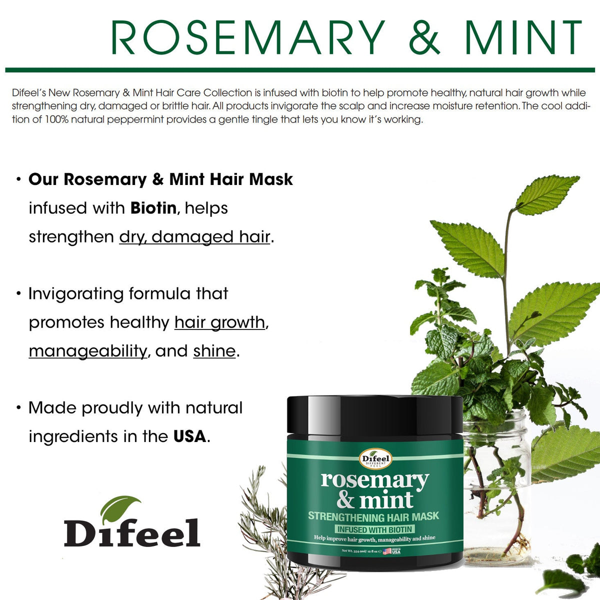 Difeel Rosemary and Mint Strengthening Hair Mask with Biotin 12 oz. by difeel - find your natural beauty