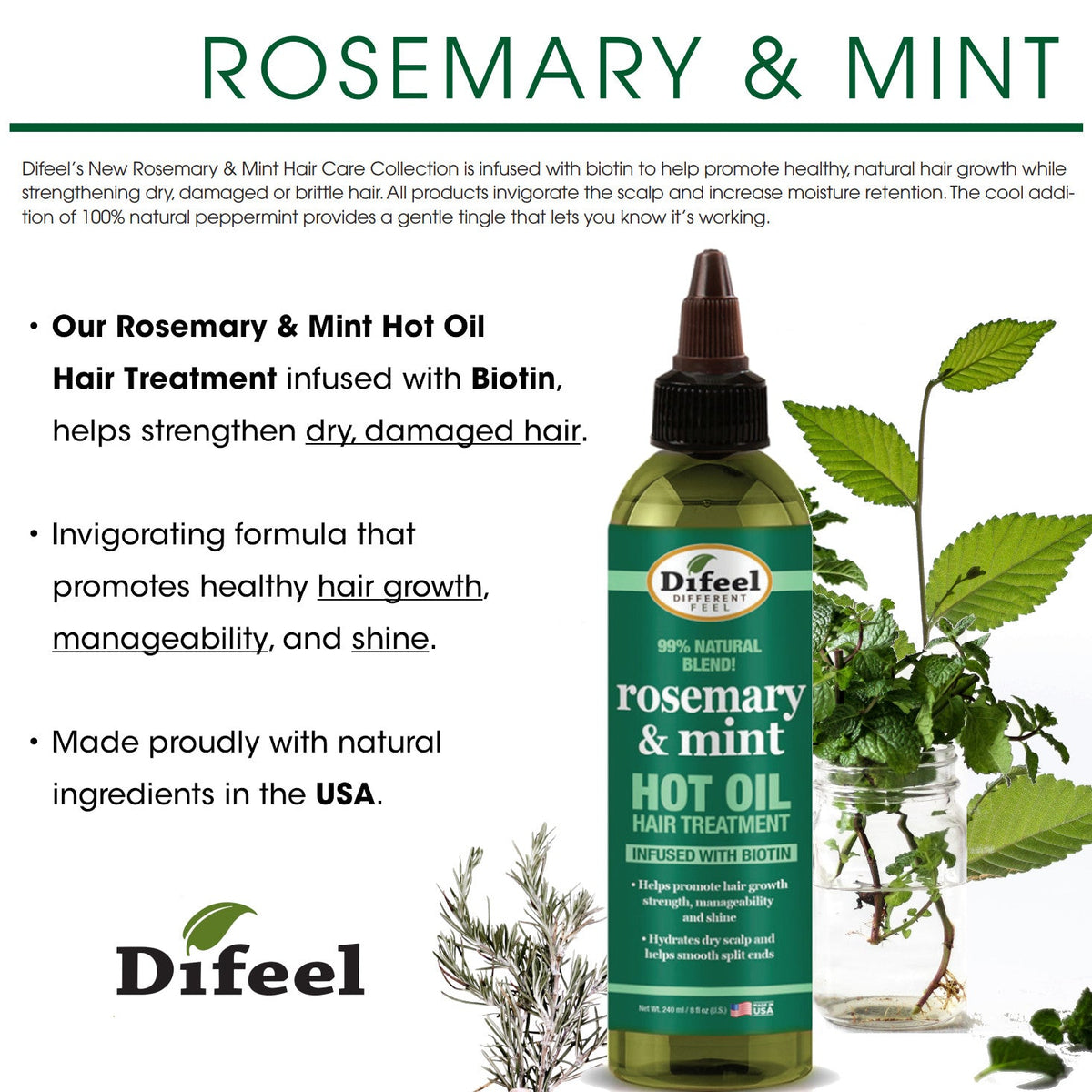 Difeel Rosemary and Mint Hot Oil Hair Treatment with Biotin 8 oz. by difeel - find your natural beauty
