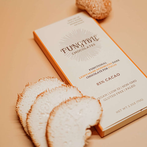 Functional Lion's Mane Mushroom Dark Chocolate Bar for Focus (85% cacao) by Fungible Chocolates